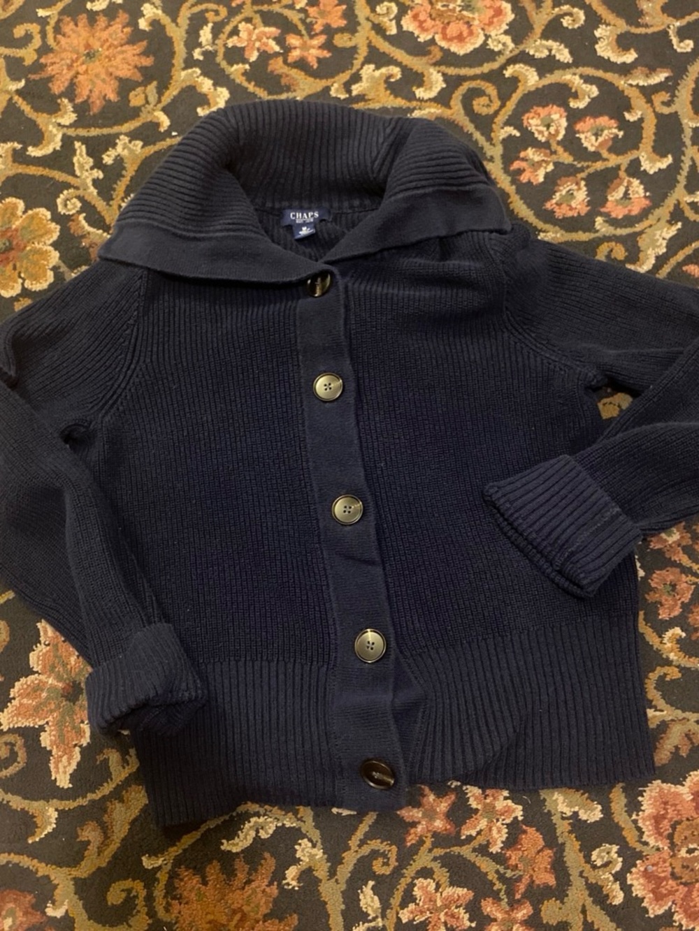 Chaps Navy Shawl-Collar Button Front Cardigan
